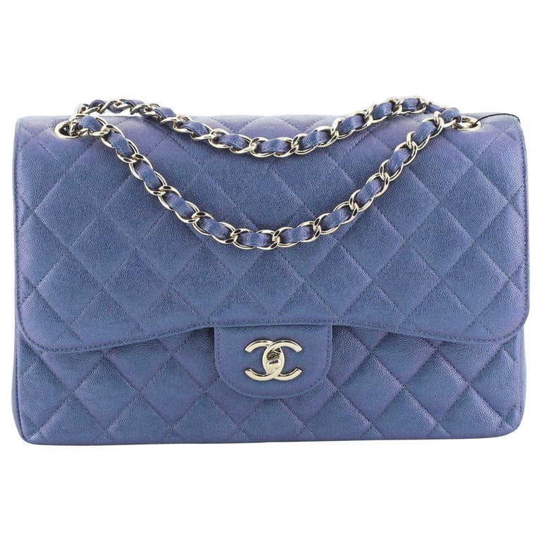 Chanel Pale Blue Iridescent Matte Caviar Jumbo Classic 2.55 Double Flap Bag