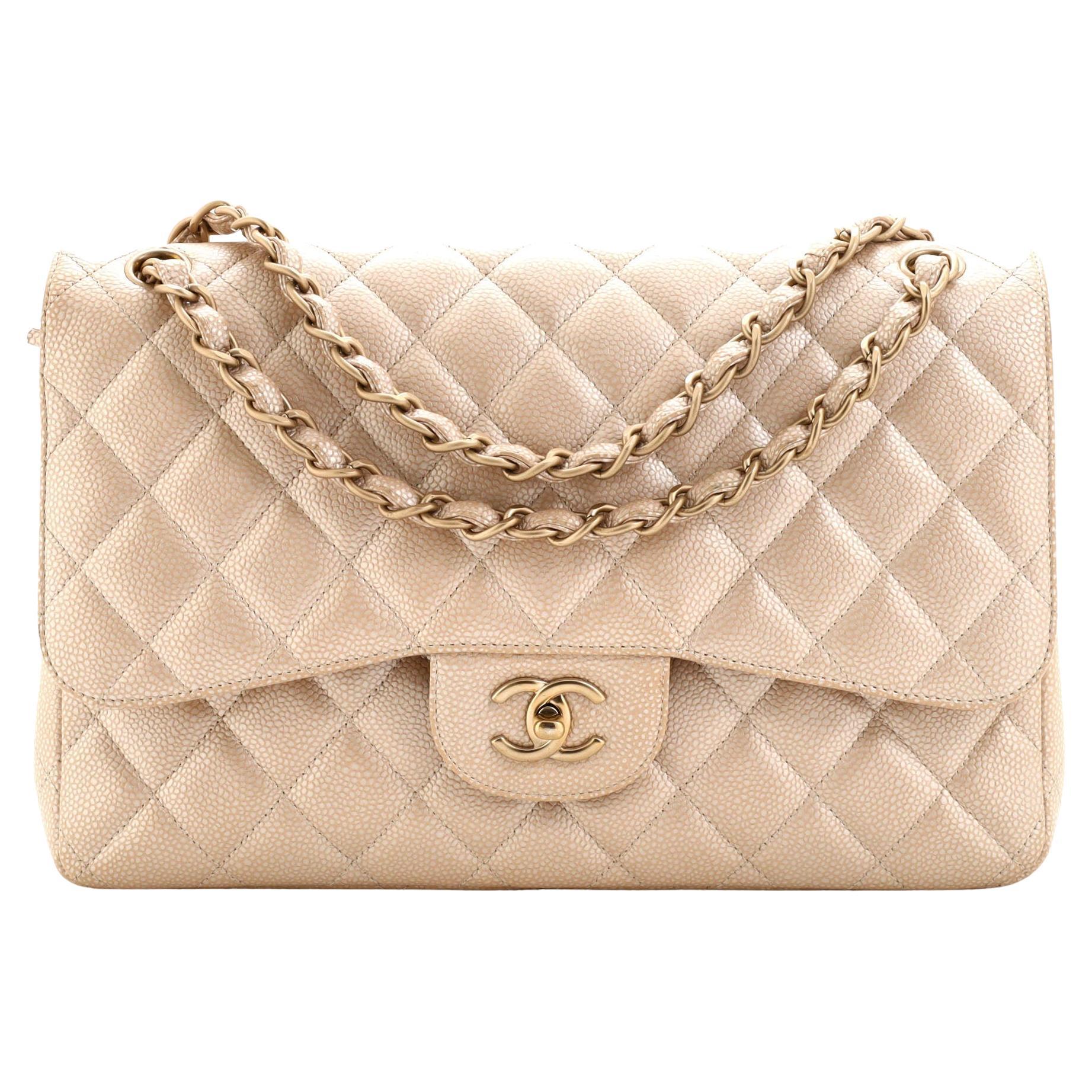 Chanel Classic Double Flap Bag Quilted Iridescent Caviar Jumbo at