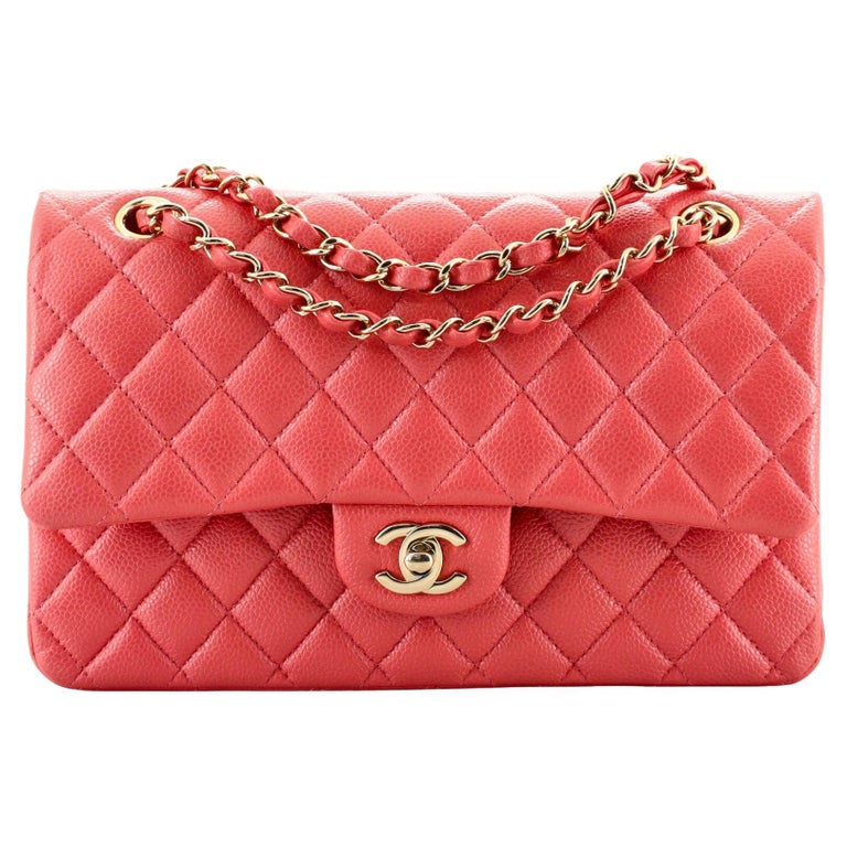 Chanel Classic Coral Red Quilted Caviar Gold Hardware Medium Flap Bag at  1stDibs