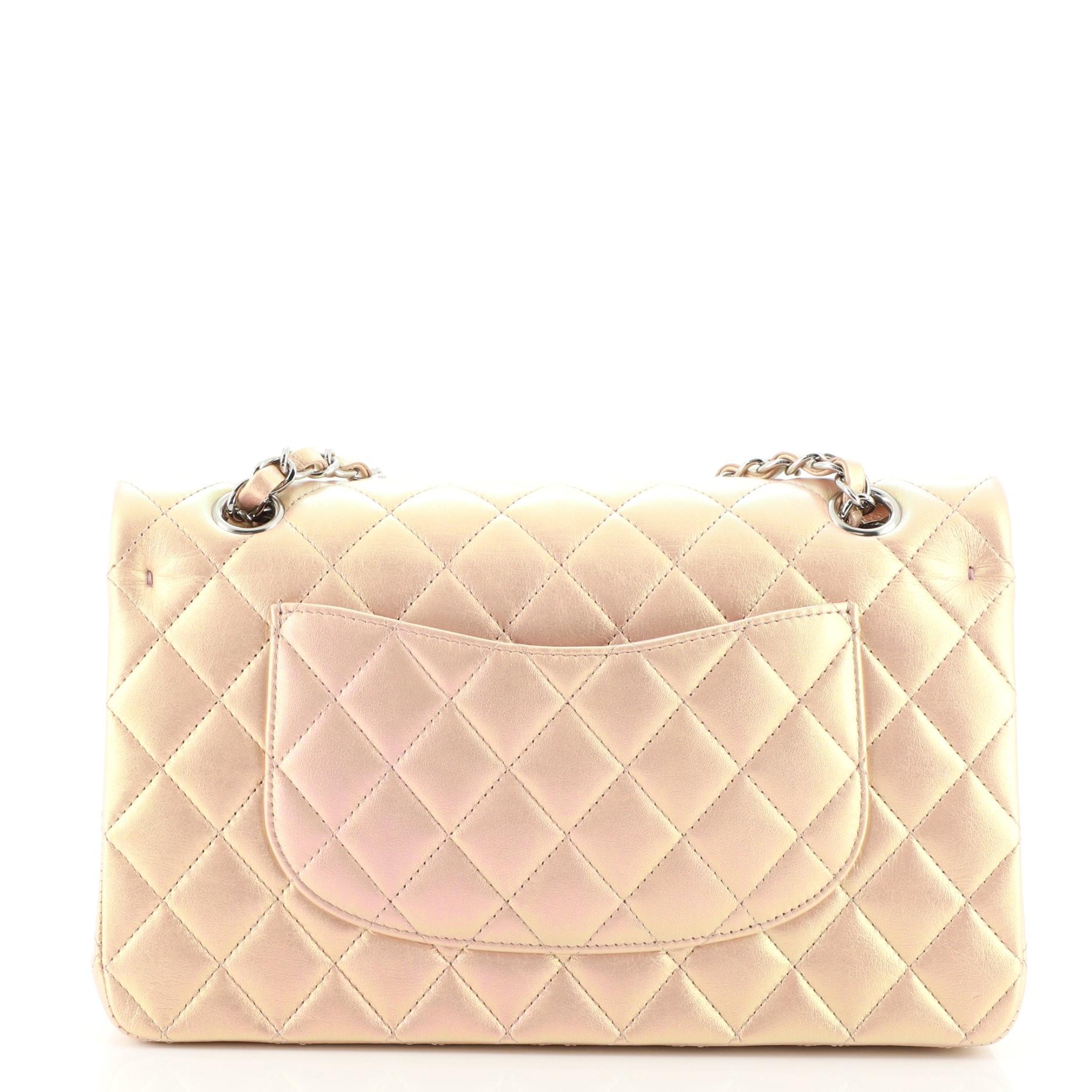 Chanel Classic Double Flap Bag Quilted Iridescent Lambskin Medium In Good Condition In NY, NY