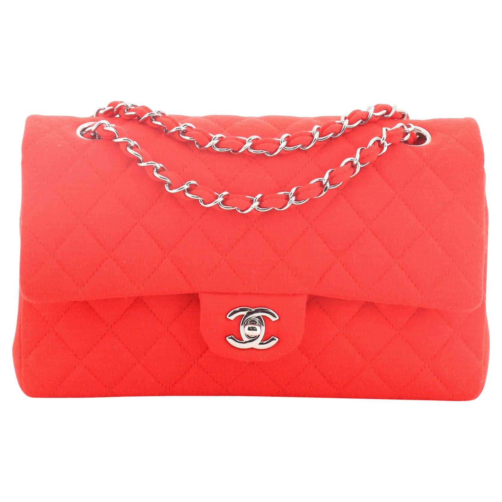 Chanel Classic Double Flap Bag Quilted Jersey Medium 