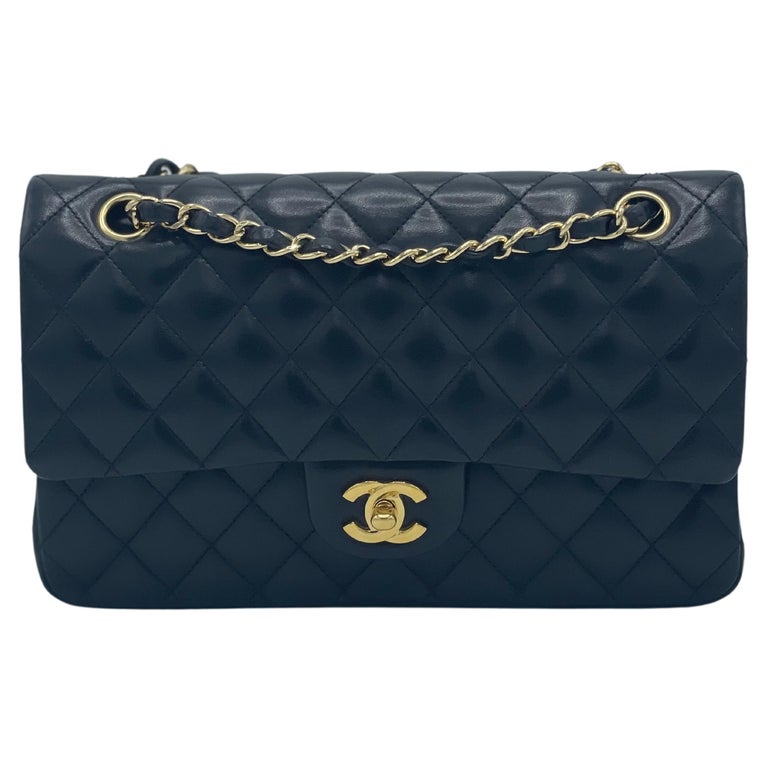 Chanel Classic Flap Bag Quilted Lambskin Blue Gold
