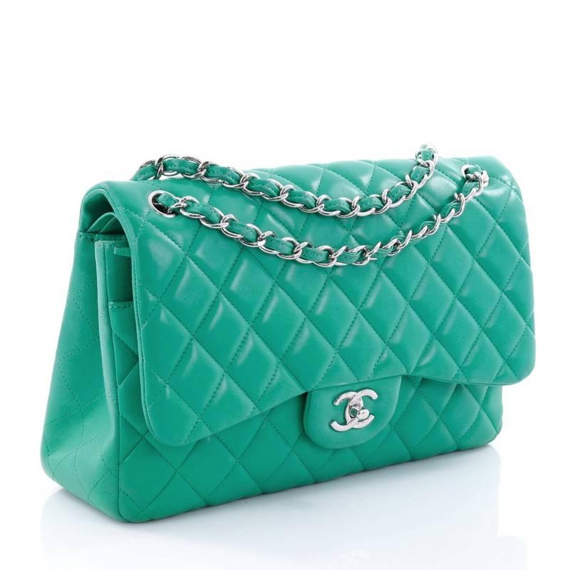 Blue Chanel Classic Double Flap Bag Quilted Lambskin Jumbo