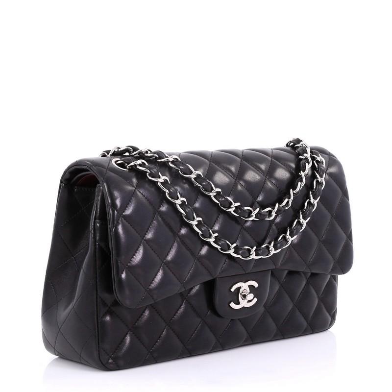Black Chanel Classic Double Flap Bag Quilted Lambskin Jumbo