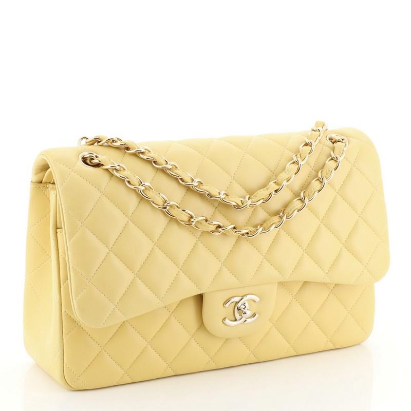 Orange Chanel Classic Double Flap Bag Quilted Lambskin Jumbo