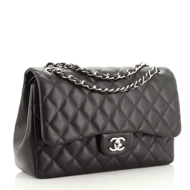 Black Chanel Classic Double Flap Bag Quilted Lambskin Jumbo 