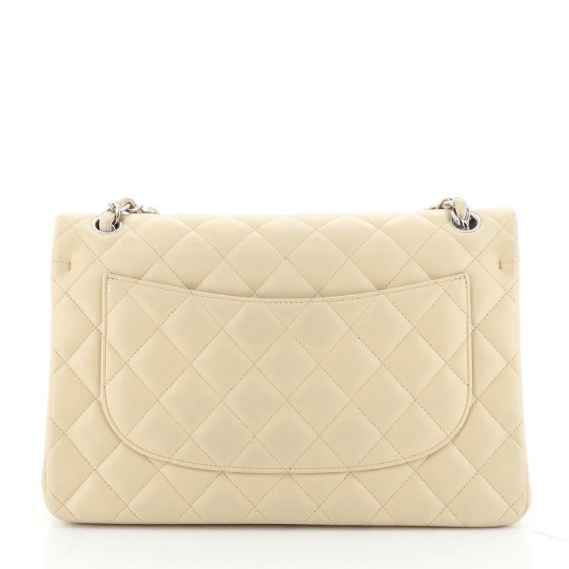 Beige Chanel Classic Double Flap Bag Quilted Lambskin Jumbo