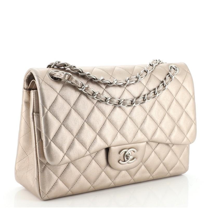 Brown Chanel Classic Double Flap Bag Quilted Lambskin Jumbo