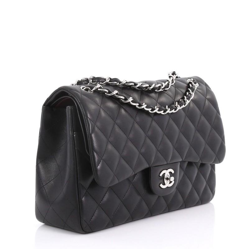 Black Chanel Classic Double Flap Bag Quilted Lambskin Jumbo