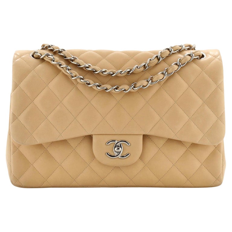 Chanel Classic Double Flap Bag Quilted Lambskin Jumbo For Sale at