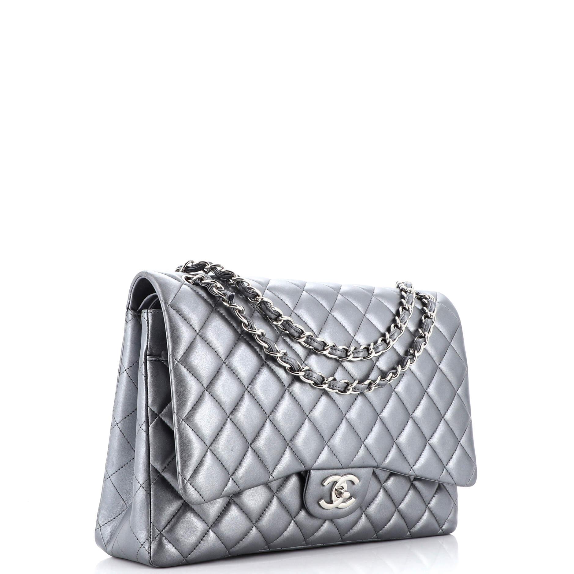 Chanel Classic Double Flap Bag Quilted Lambskin Maxi In Good Condition In NY, NY