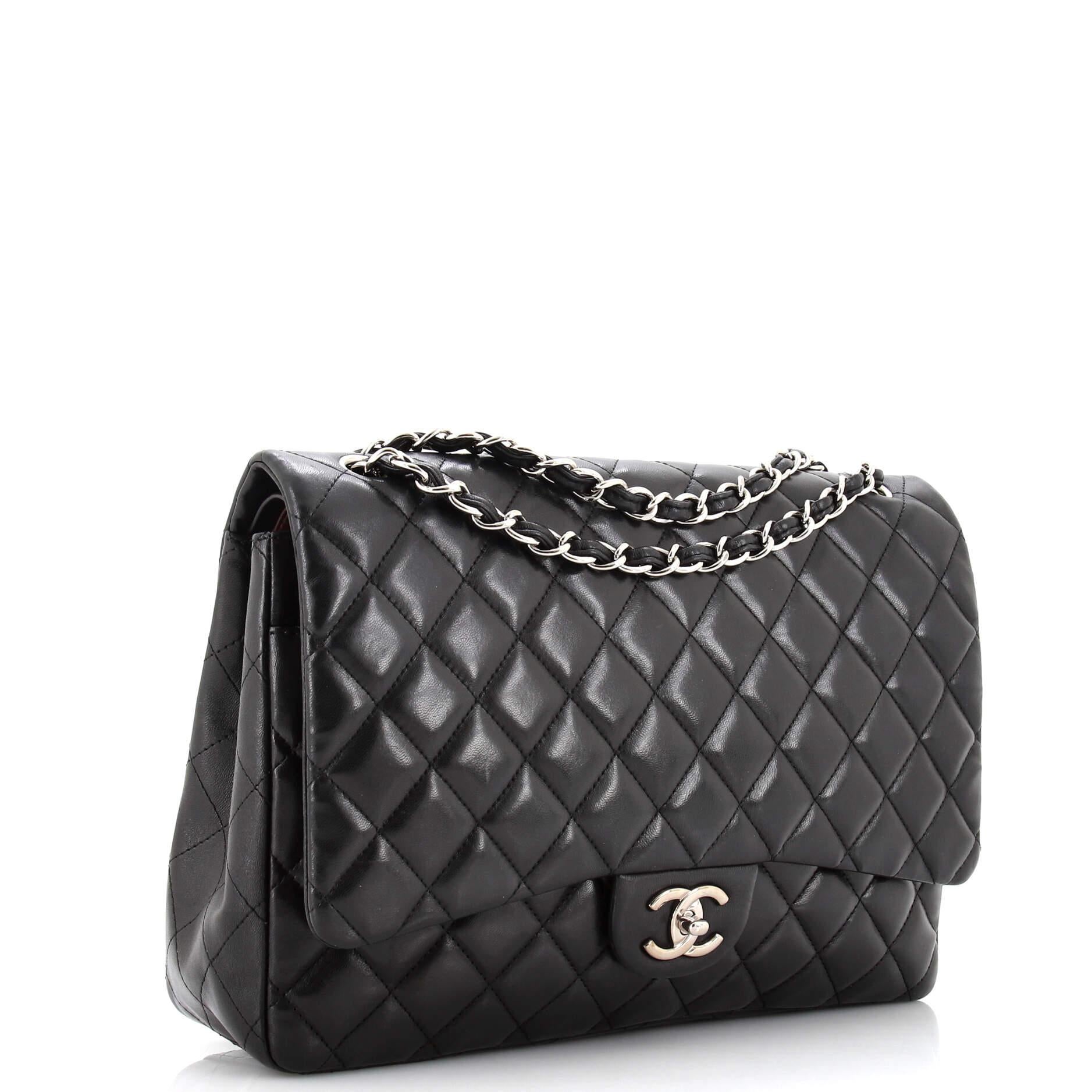 Chanel Classic Double Flap Bag Quilted Lambskin Maxi In Fair Condition For Sale In NY, NY