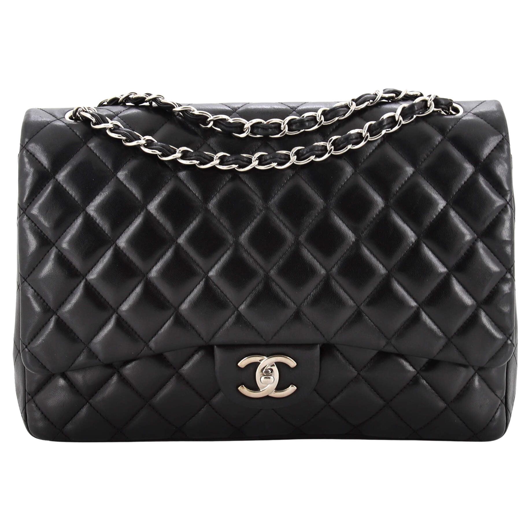 Chanel Classic Double Flap Bag Quilted Lambskin Maxi For Sale
