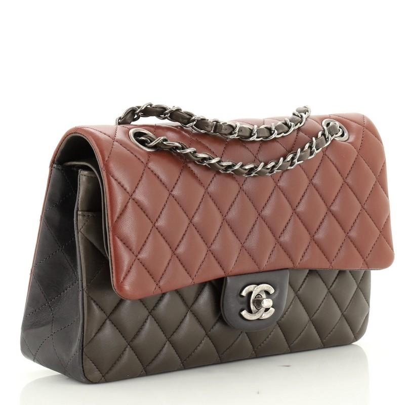Brown Chanel Tricolor Classic Double Flap Bag Quilted Lambskin Medium