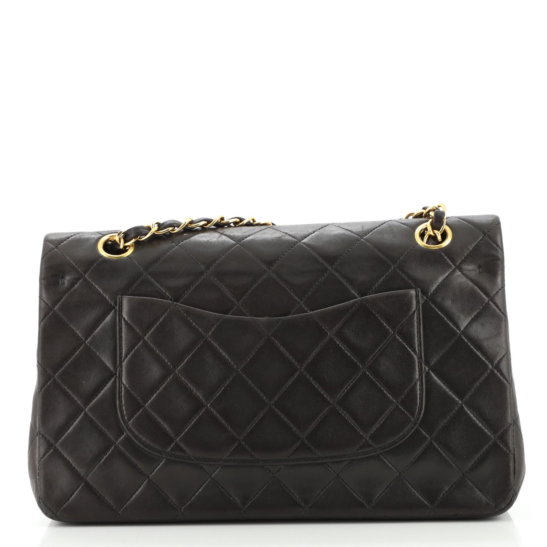 Black Chanel Classic Double Flap Bag Quilted Lambskin Medium