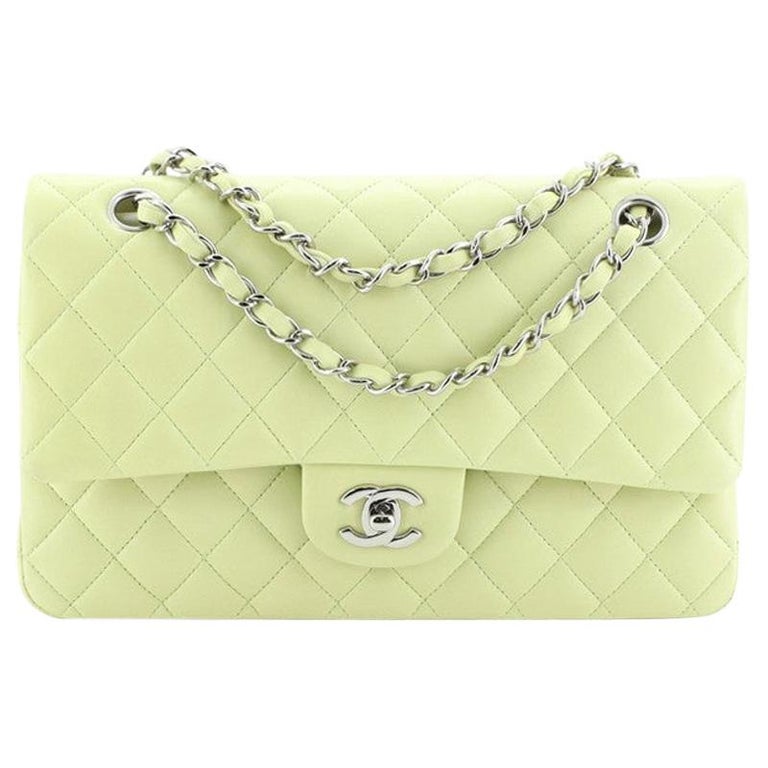Chanel Light Green Quilted Lambskin Medium Classic Double Flap Bag