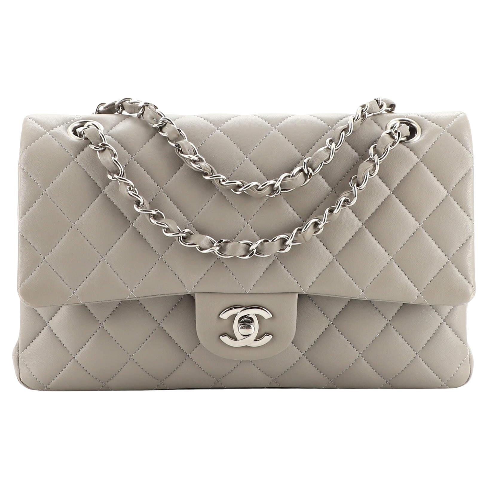 CHANEL Perforated Lambskin Quilted Medium Double Flap Light Blue