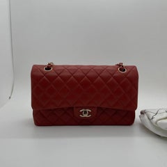 CHANEL Classic Double Flap Bag Quilted Lambskin Medium Red GHW Chip