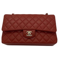 CHANEL Classic Double Flap Bag Quilted Lambskin Medium Red GHW Chip