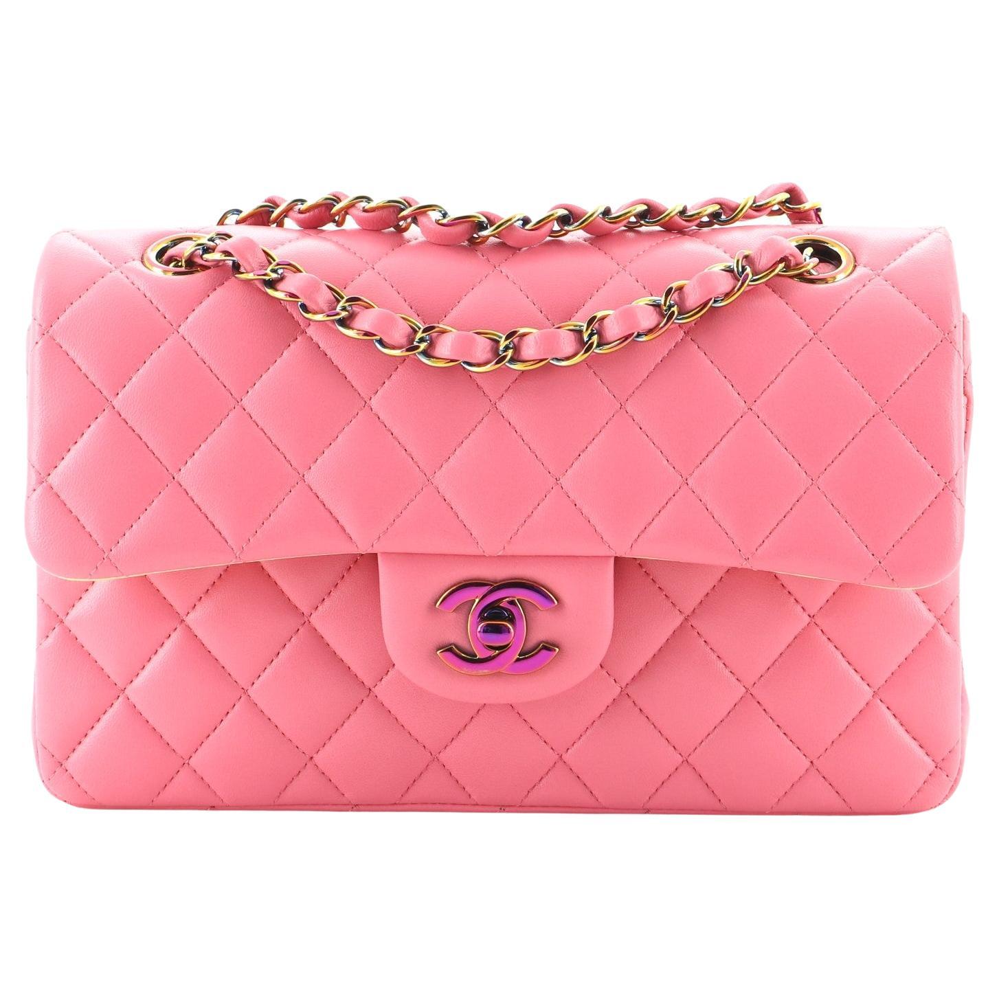 Chanel Classic Double Flap Bag Quilted Lambskin with Rainbow Hardware Small