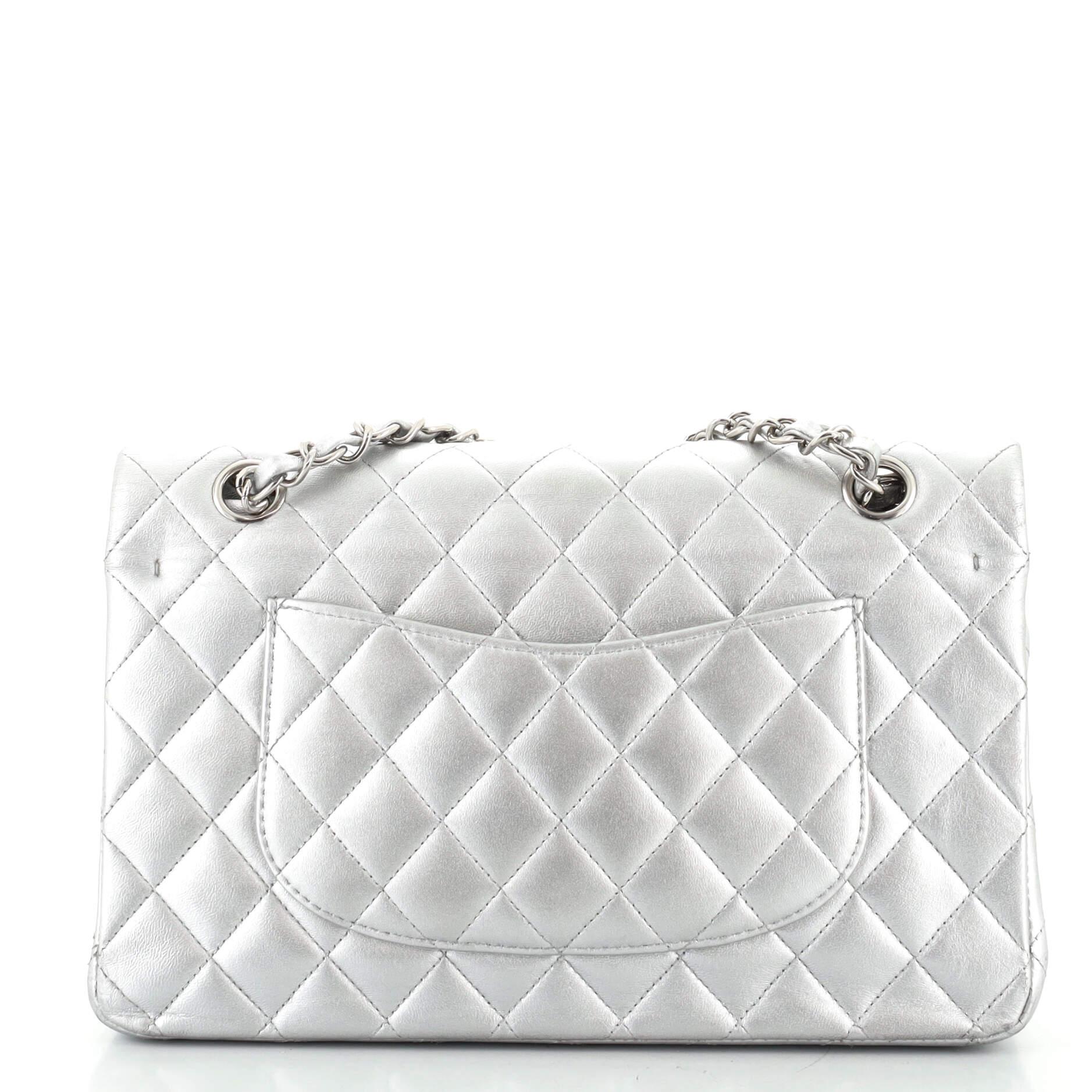 Gray Chanel Classic Double Flap Bag Quilted Metallic Lambskin Medium