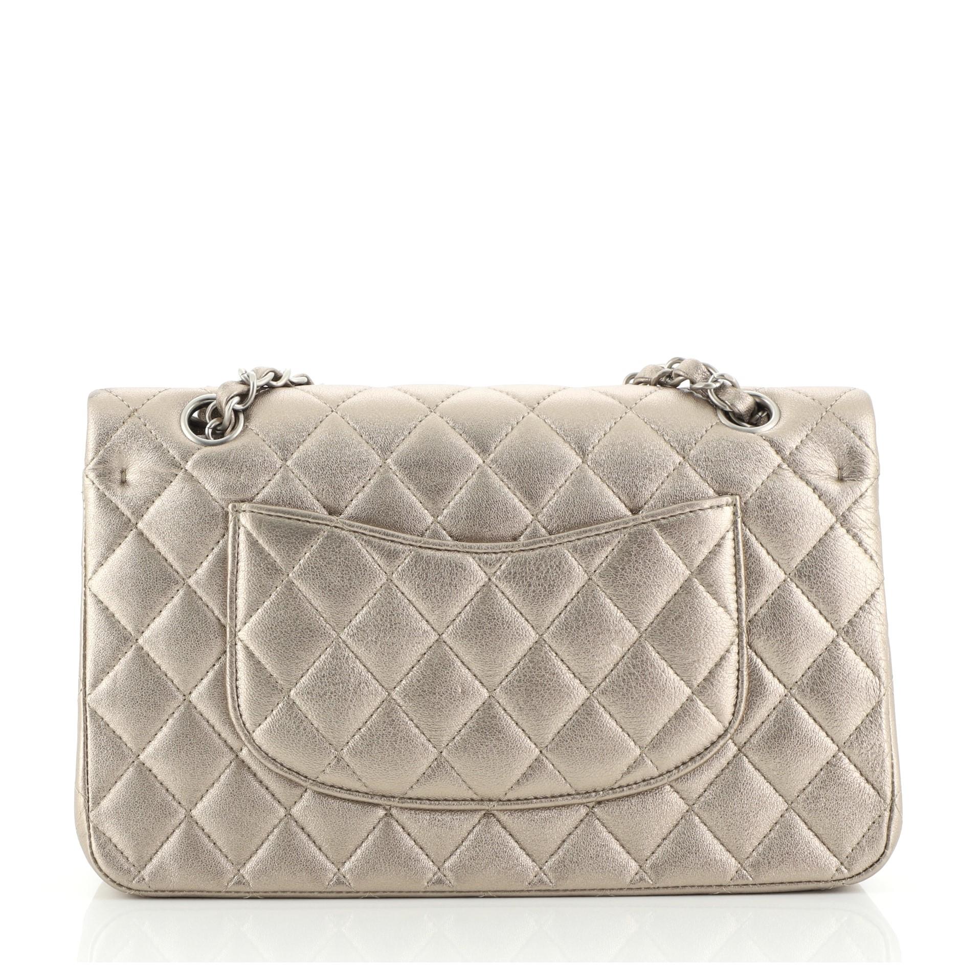 Chanel Classic Double Flap Bag Quilted Metallic Lambskin Medium In Good Condition In NY, NY