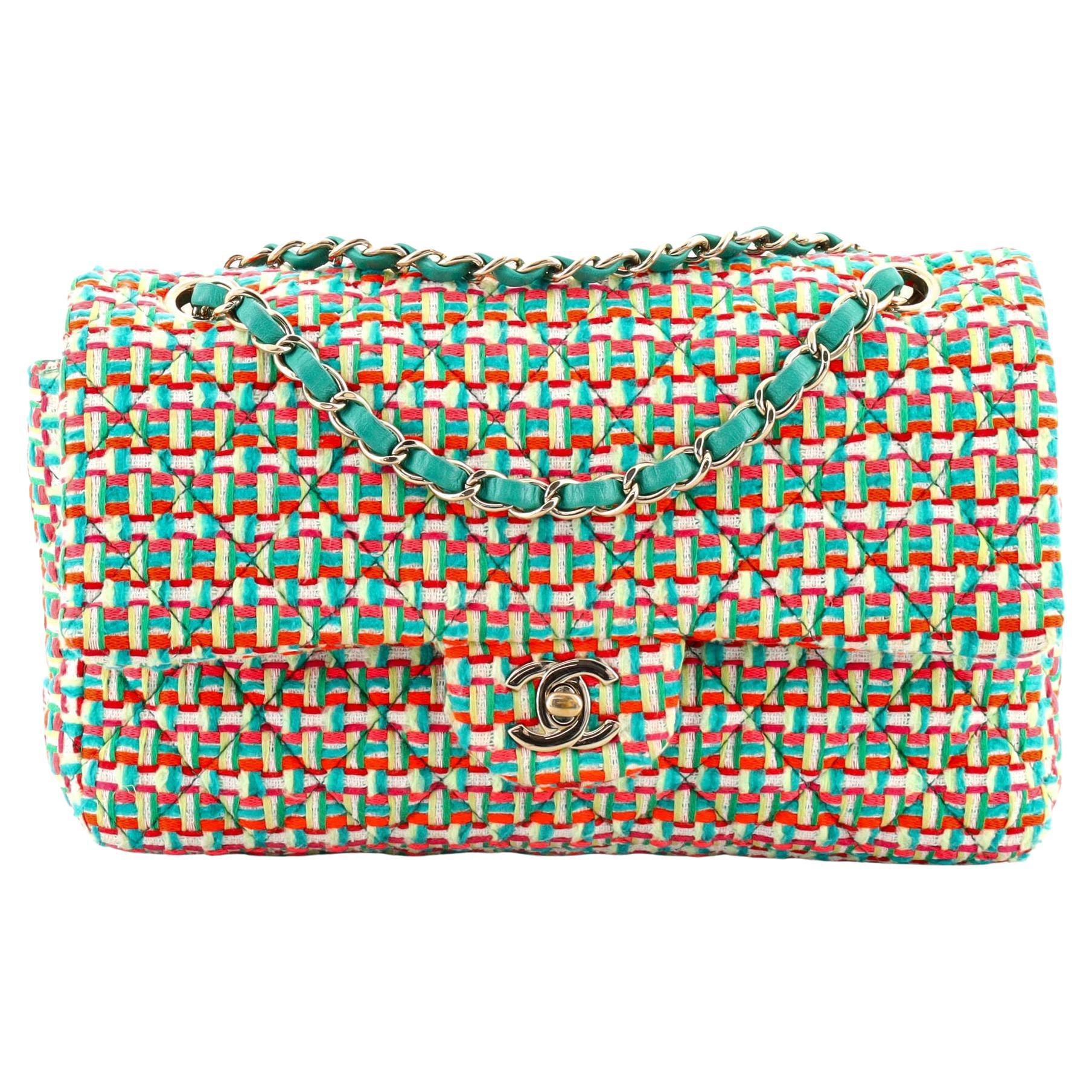 Chanel Classic Double Flap Bag Quilted Multicolor Tweed Medium at 1stDibs