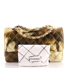 Sac à double rabat classique Chanel en cuir d'agneau métallique matelassé Ombre Moyen