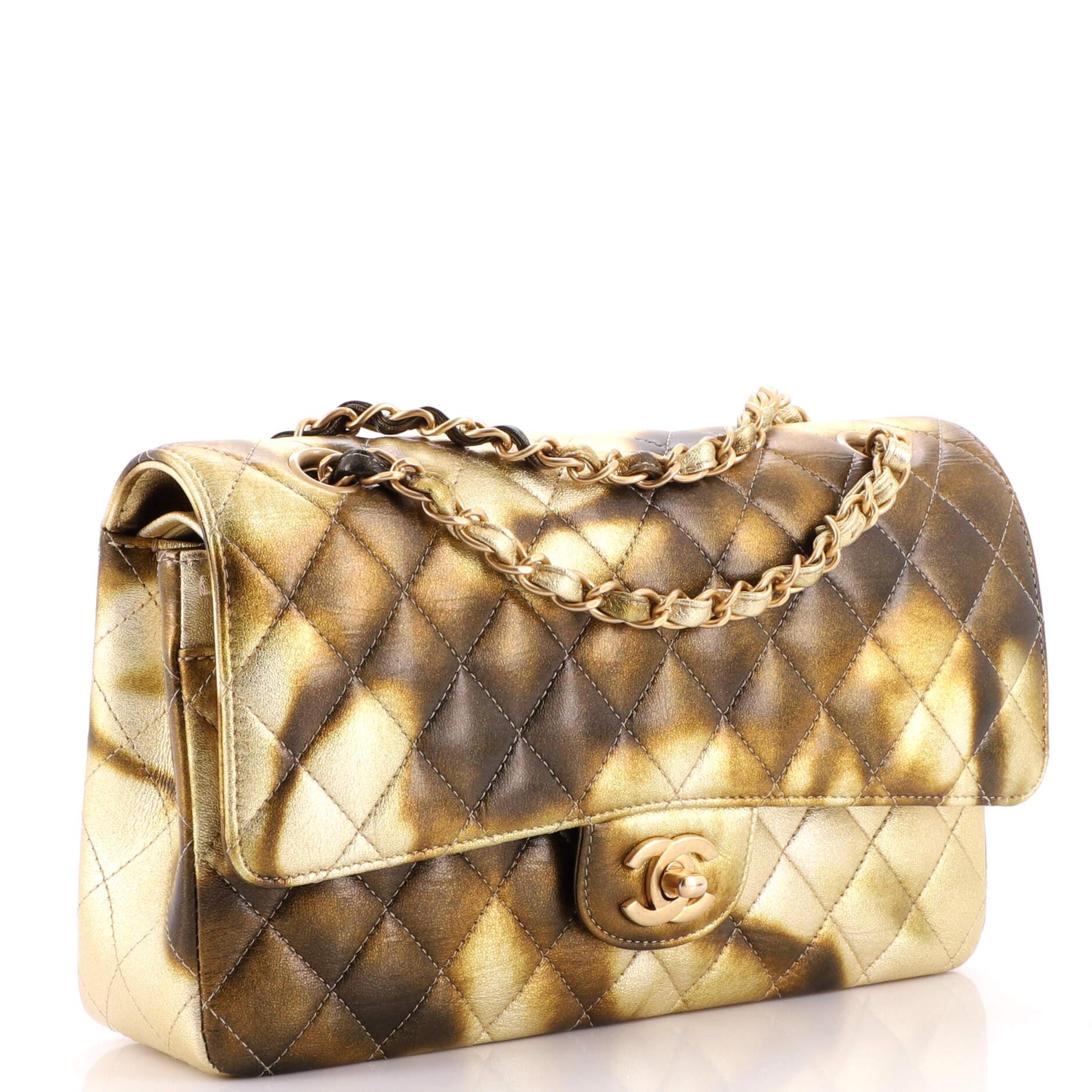Chanel Classic Double Flap Bag Quilted Ombre Metallic Lambskin Medium In Good Condition For Sale In NY, NY
