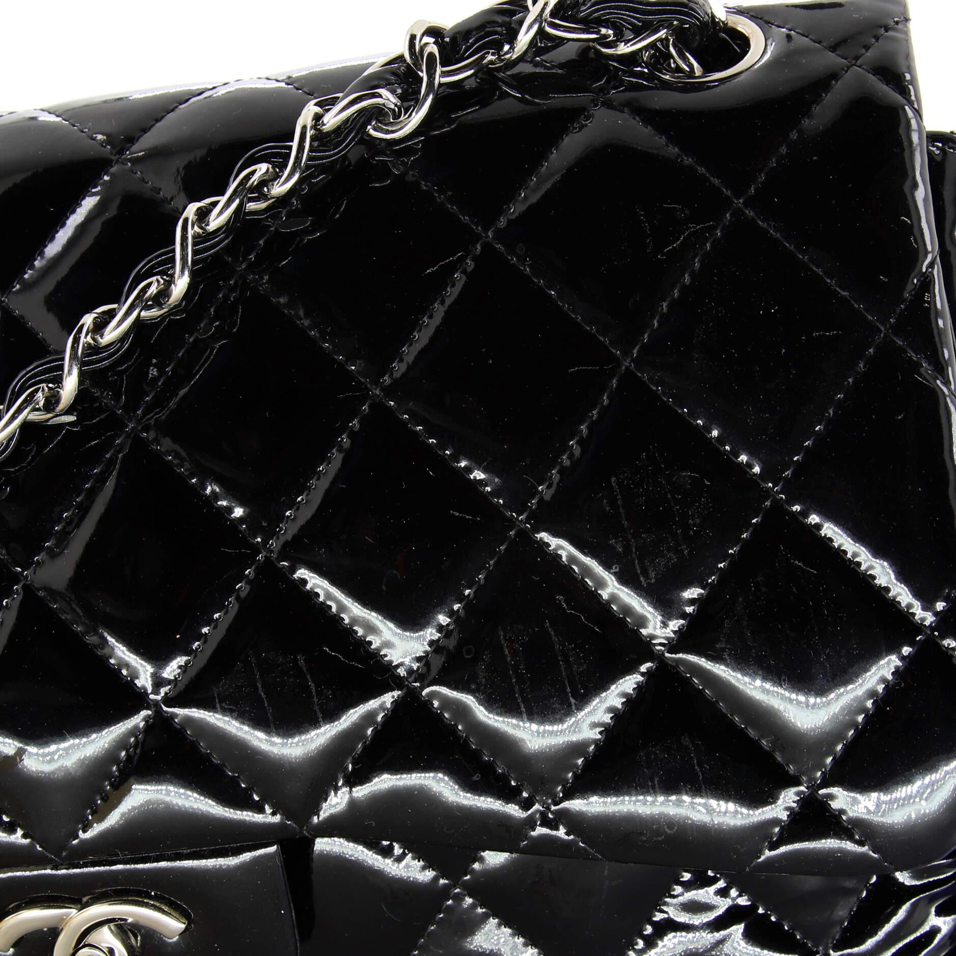 Chanel Classic Double Flap Bag Quilted Patent Jumbo 6