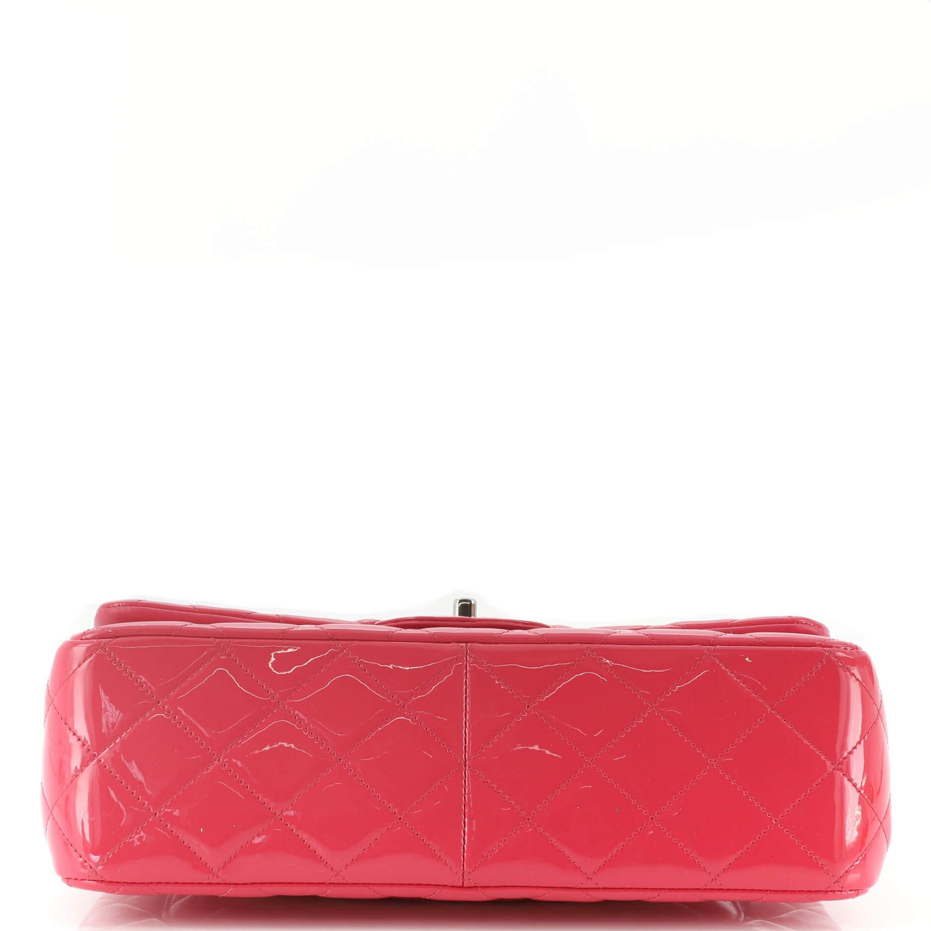 Red Chanel Classic Double Flap Bag Quilted Patent Jumbo