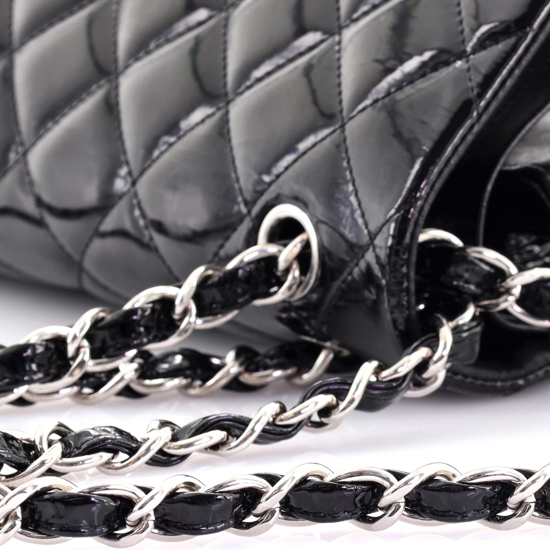Chanel Classic Double Flap Bag Quilted Patent Jumbo 4