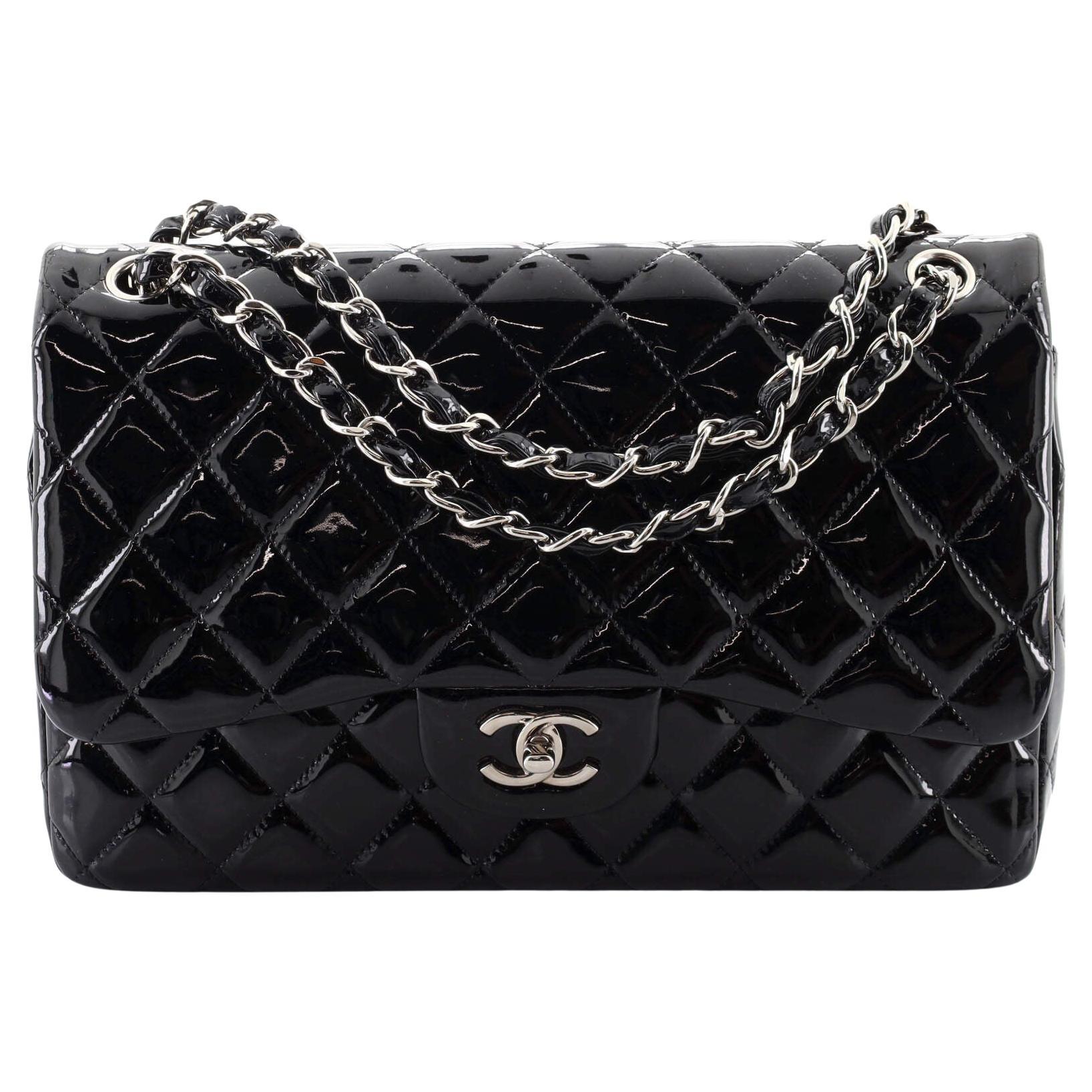 Chanel Classic Double Flap Bag Quilted Patent Jumbo