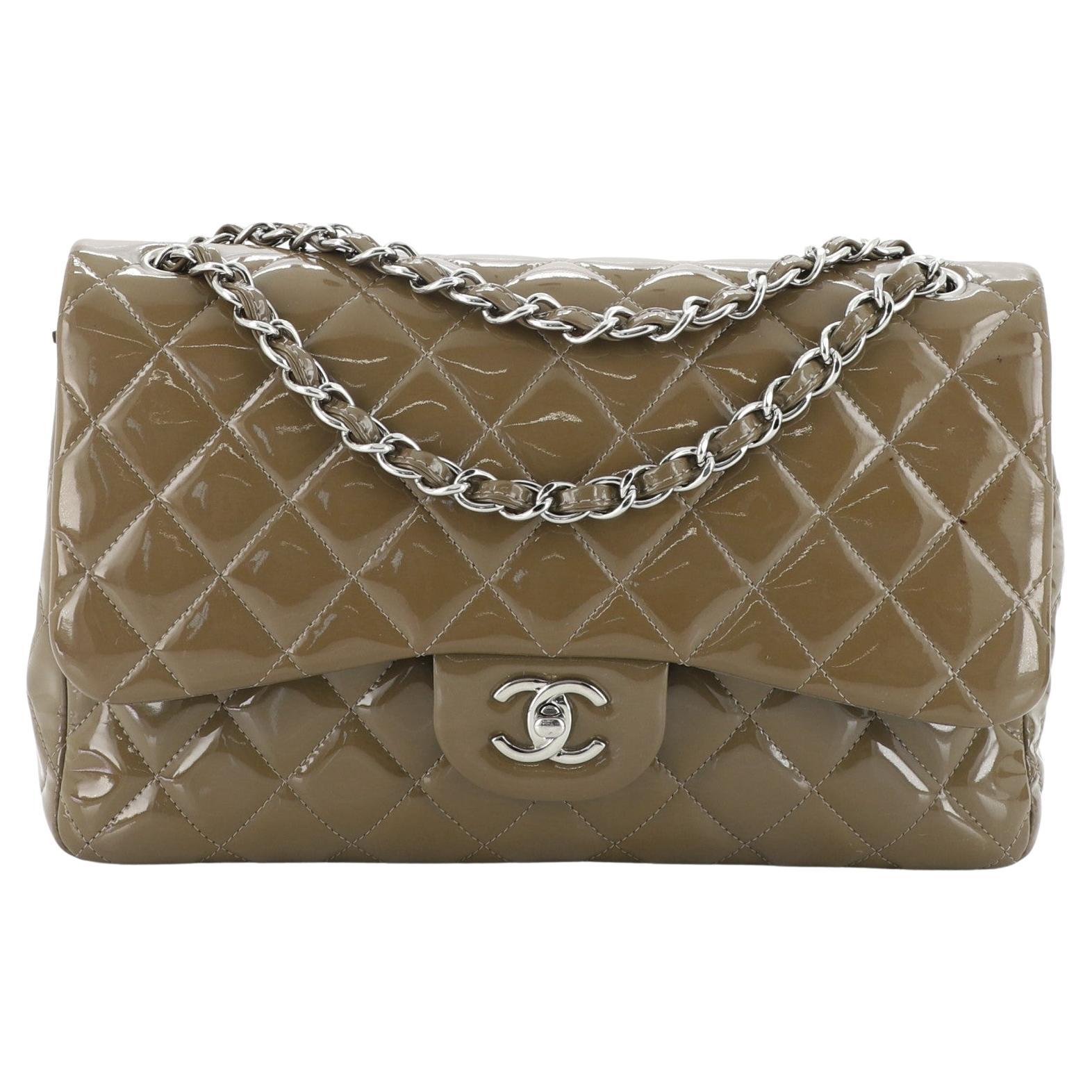 Chanel Classic Double Flap Bag Quilted Patent Jumbo