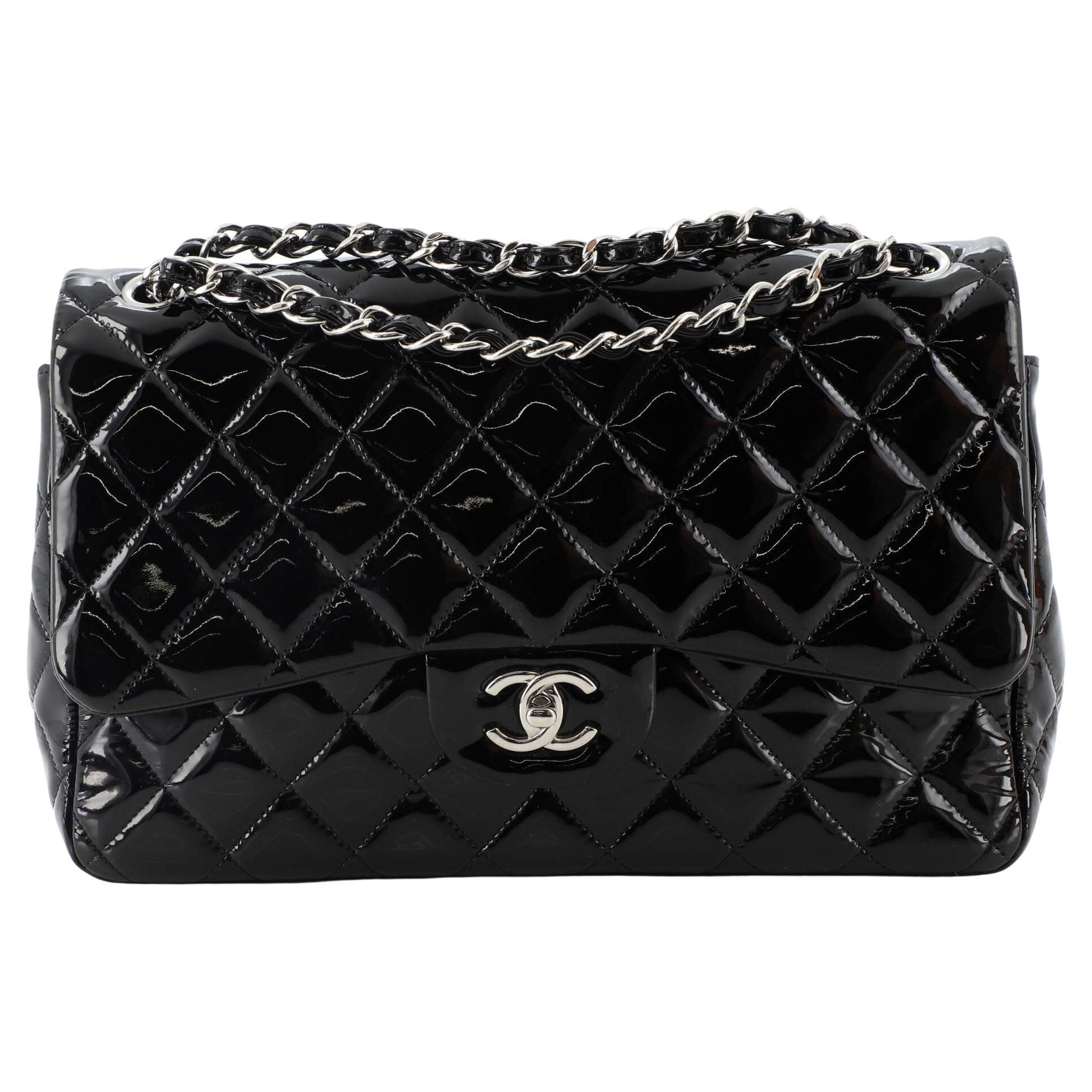 Chanel Classic Double Flap Bag Quilted Patent Jumbo