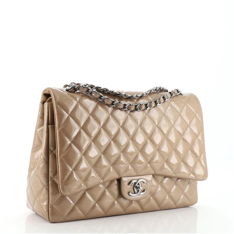 Brown Chanel Classic Double Flap Bag Quilted Patent Maxi