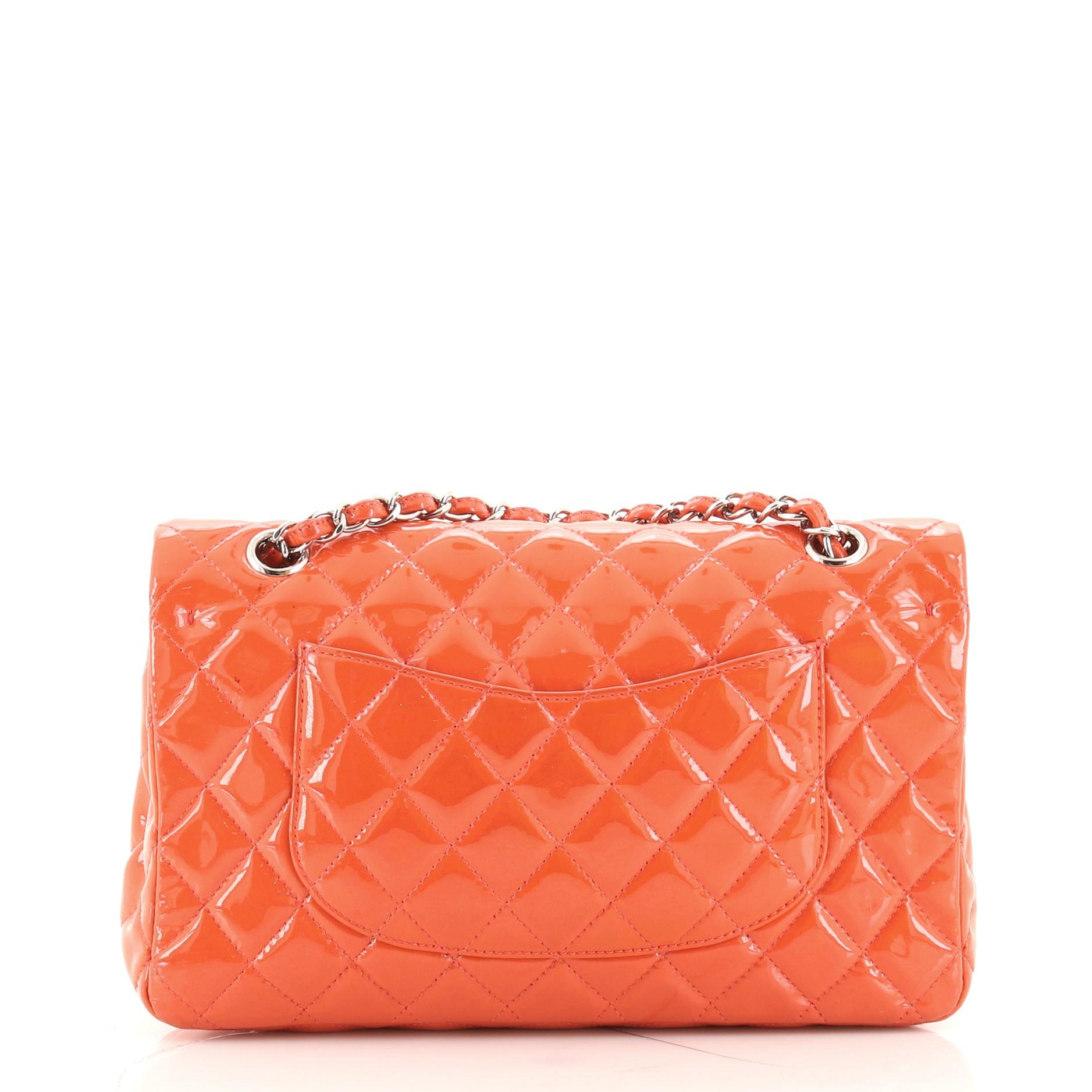 Orange Chanel Classic Double Flap Bag Quilted Patent Medium