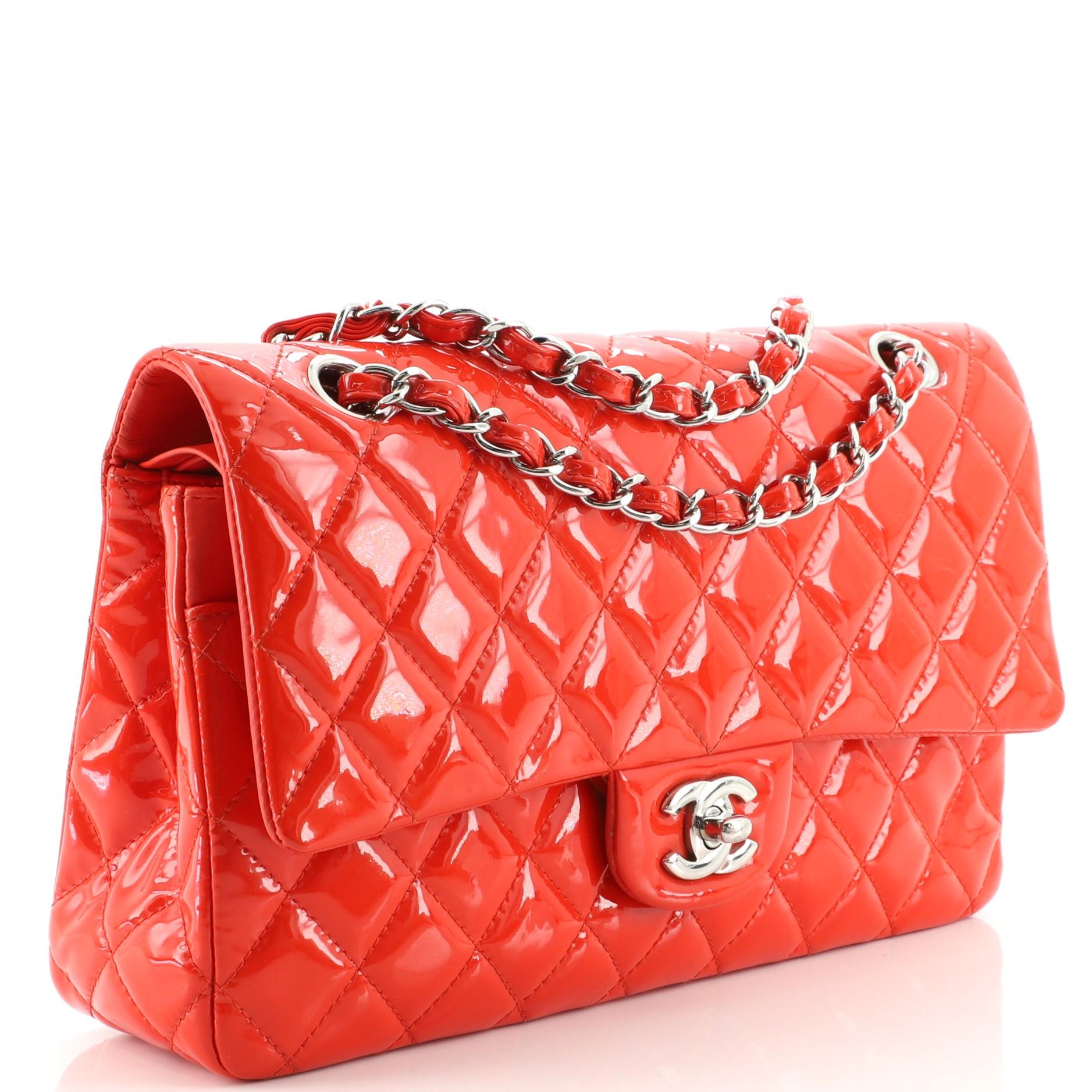 Red Chanel Classic Double Flap Bag Quilted Patent Medium