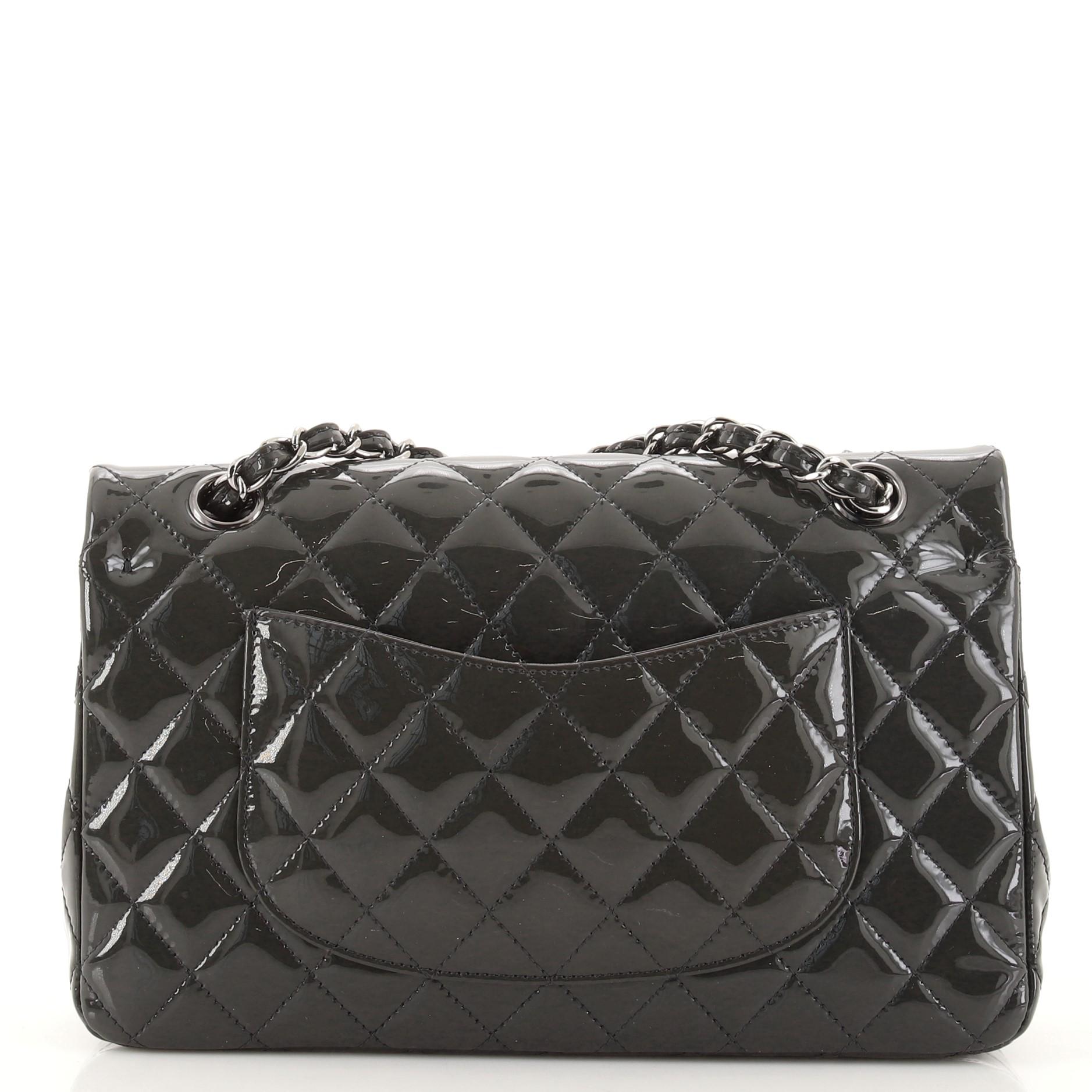 Black Chanel Classic Double Flap Bag Quilted Patent Medium