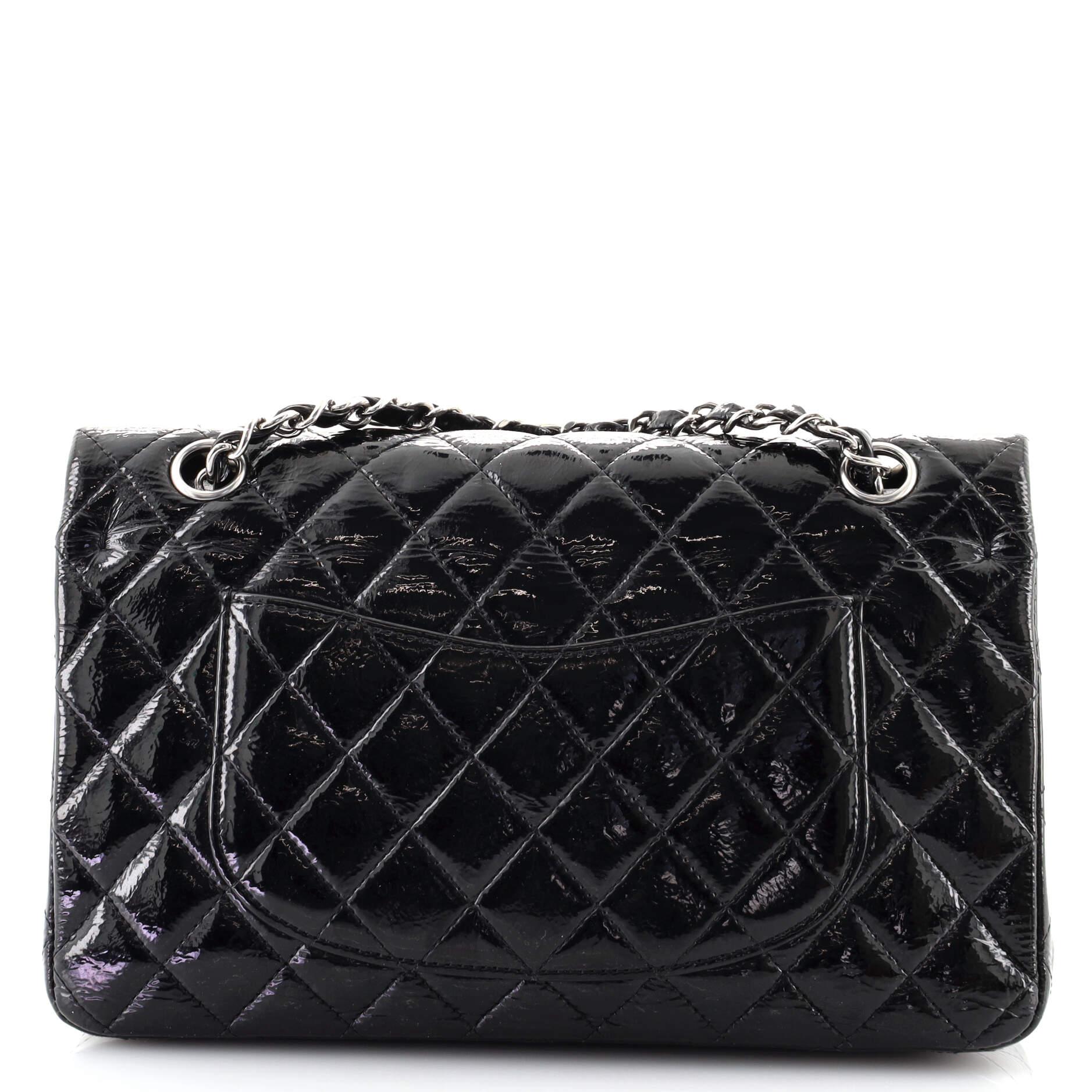 Black Chanel Classic Double Flap Bag Quilted Patent Medium