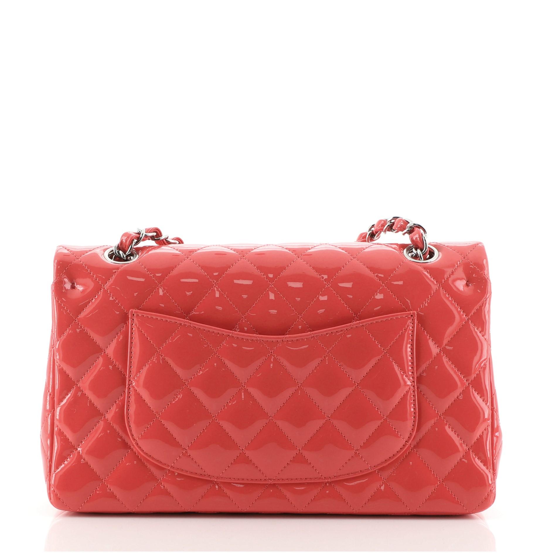 Pink Chanel Classic Double Flap Bag Quilted Patent Medium