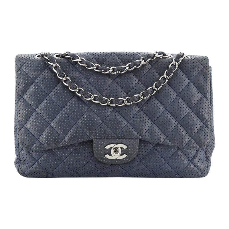 Chanel Classic Double Flap Bag Quilted Perforated Lambskin Jumbo