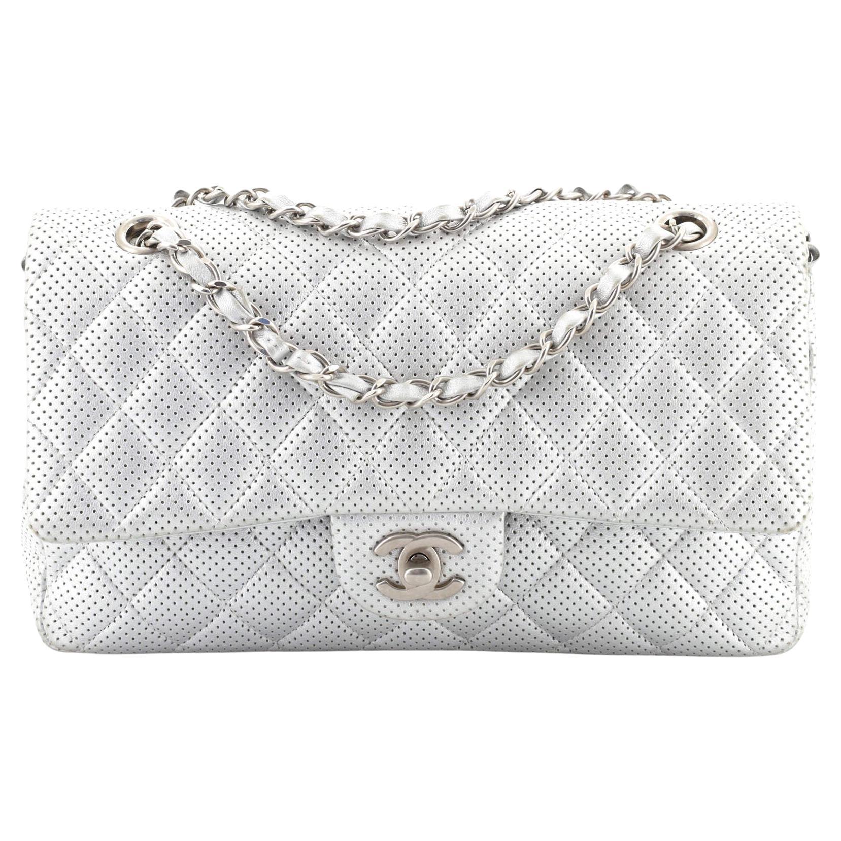 Chanel White Caviar Leather Medium Classic Flap Bag with Silver Hardware at  1stDibs