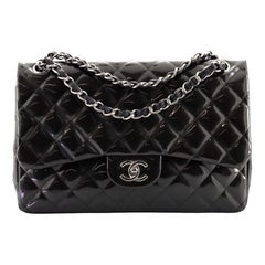 Chanel Classic Double Flap Bag Quilted Striated Metallic Patent Jumbo