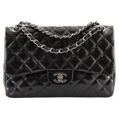 Chanel Classic Double Flap Bag Quilted Striated Metallic Patent Jumbo