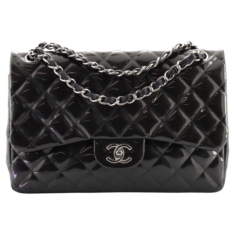 Chanel Classic Double Flap Bag Quilted Striated Metallic Patent