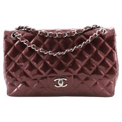 Chanel Classic Double Flap Bag Quilted Striated Metallic Patent Jumbo