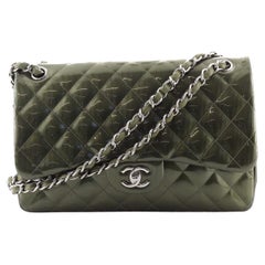 Chanel Classic Double Flap Bag Quilted Striated Metallic Patent Jumbo