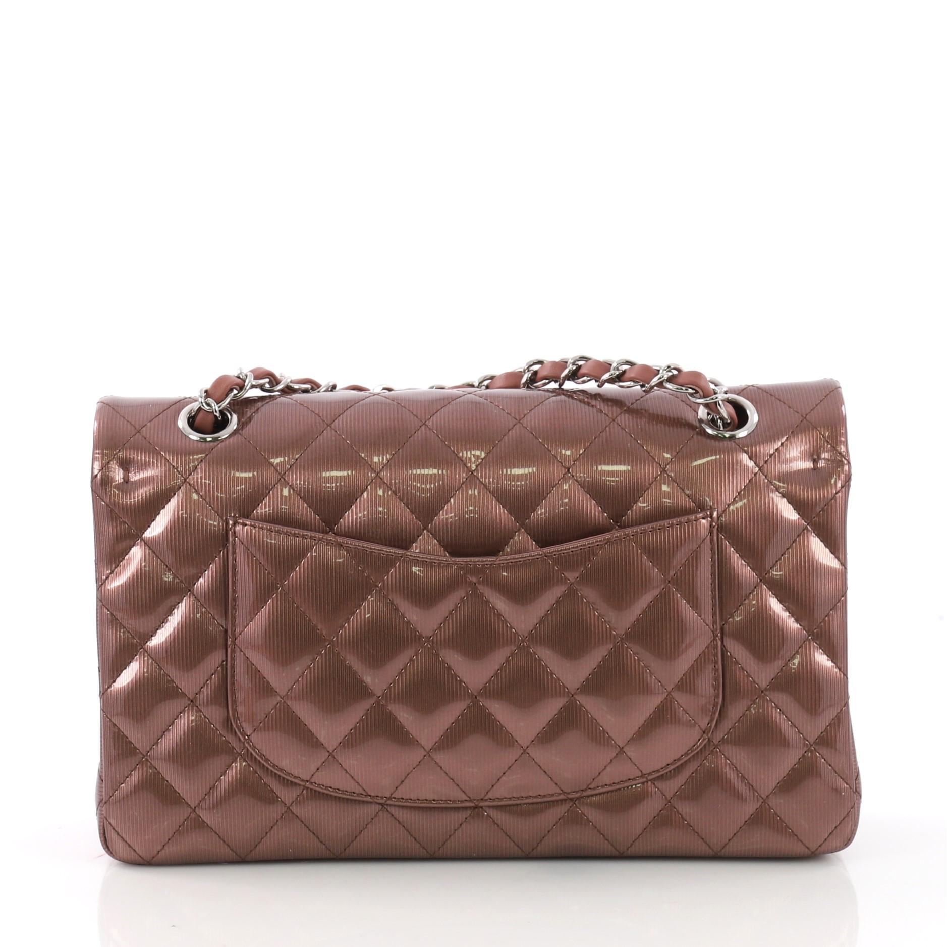 Chanel Classic Double Flap Bag Quilted Striated Metallic Patent Medium In Excellent Condition In NY, NY