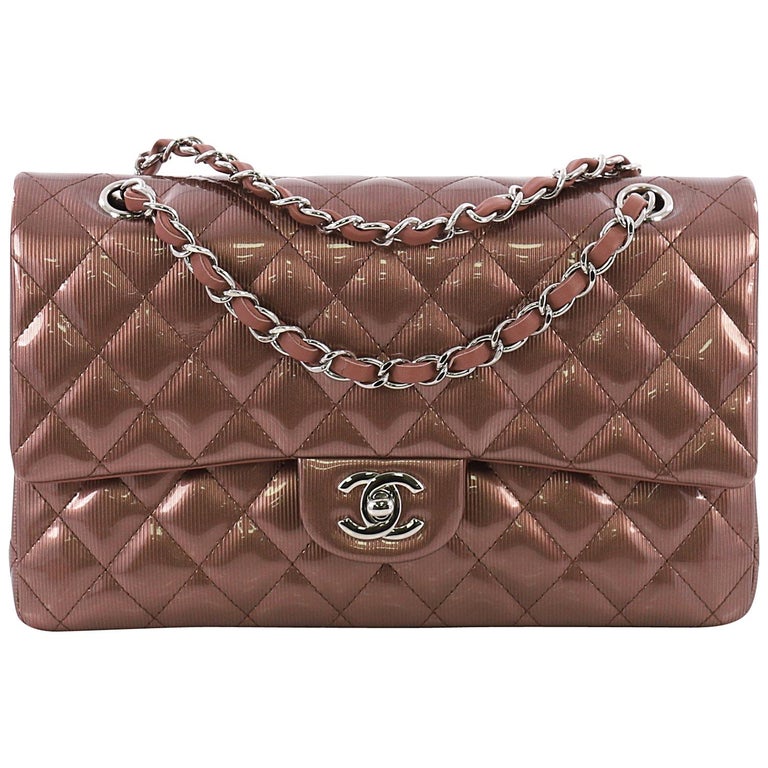 Chanel Classic Double Flap Bag Quilted Striated Metallic Patent Medium